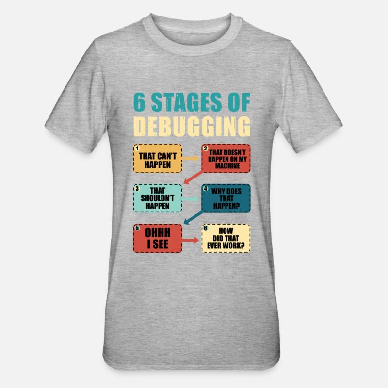 Programmieren Debugging Lustiges Programmierergeschenk - Unisex Polycotton T-Shirt - Grau meliert