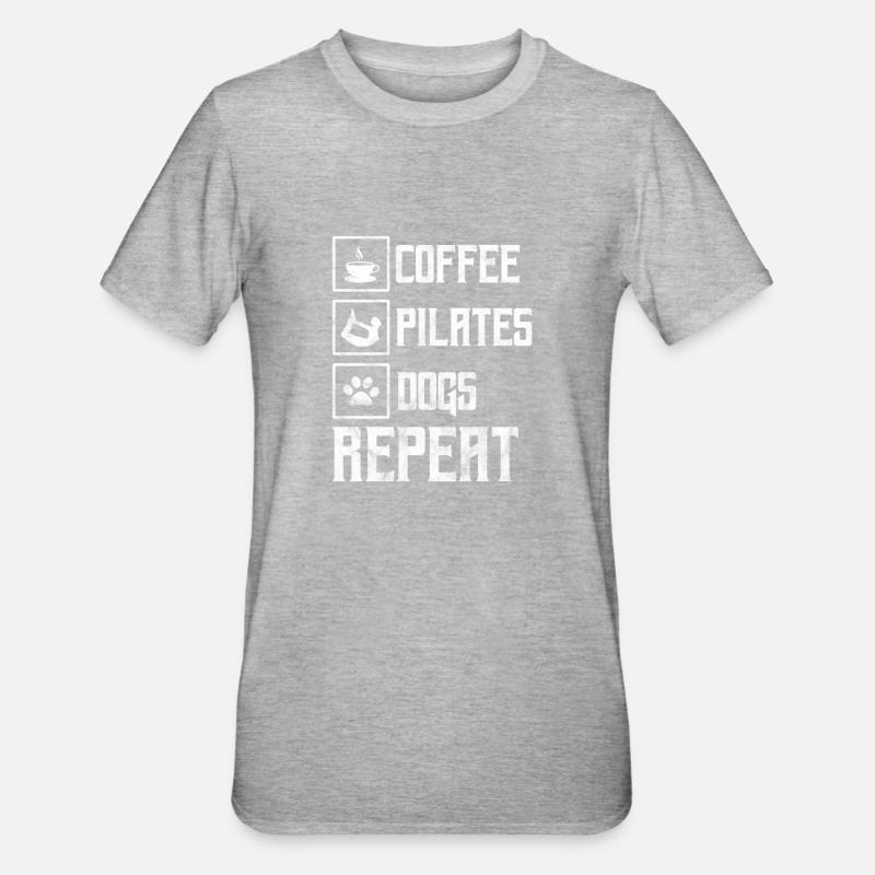 Café Pilates Chiens - T-shirt polycoton Unisexe - gris chiné