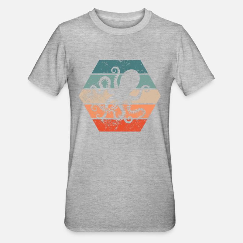 Octopus Squid Retro Gift - Unisex Polycotton T-Shirt - heather grey