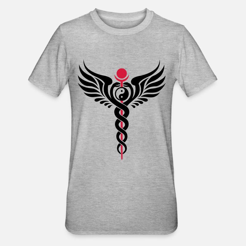 Caduceus, Yin Yang, Winged Serpent, Hermetic - Unisex polycotton T-shirt - grå meleret
