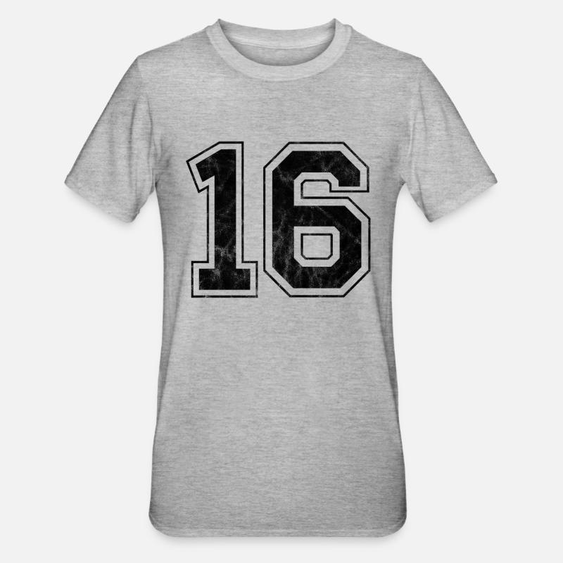 Numero 16 - Maglietta unisex, mix cotone e poliestere - grigio melange