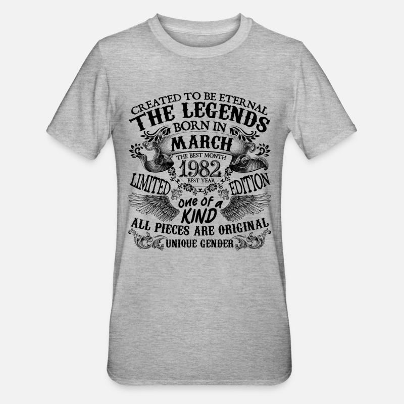Anniversaire 1982 Mars 1982 né en Mars 1982 - T-shirt polycoton Unisexe - gris chiné