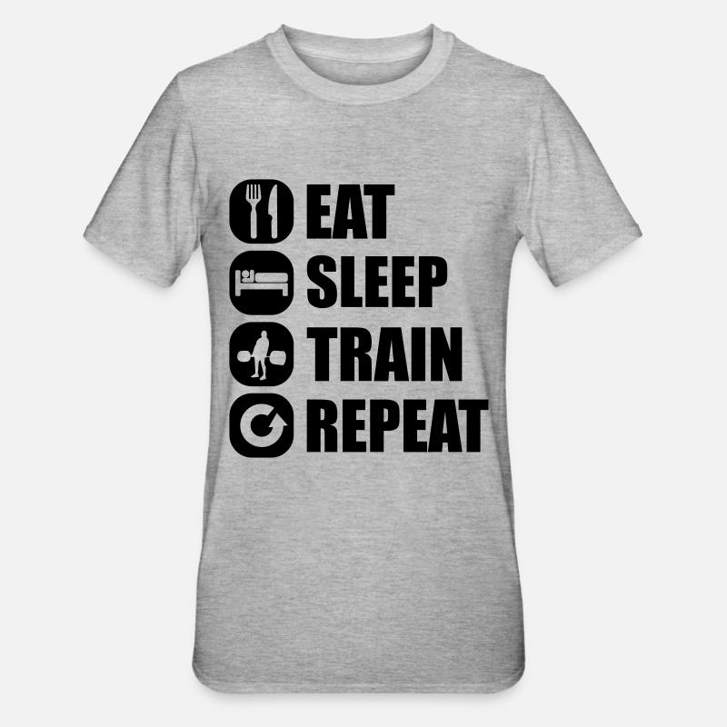 eat_sleep_train_repeat_9_1f - T-shirt polycoton Unisexe - gris chiné