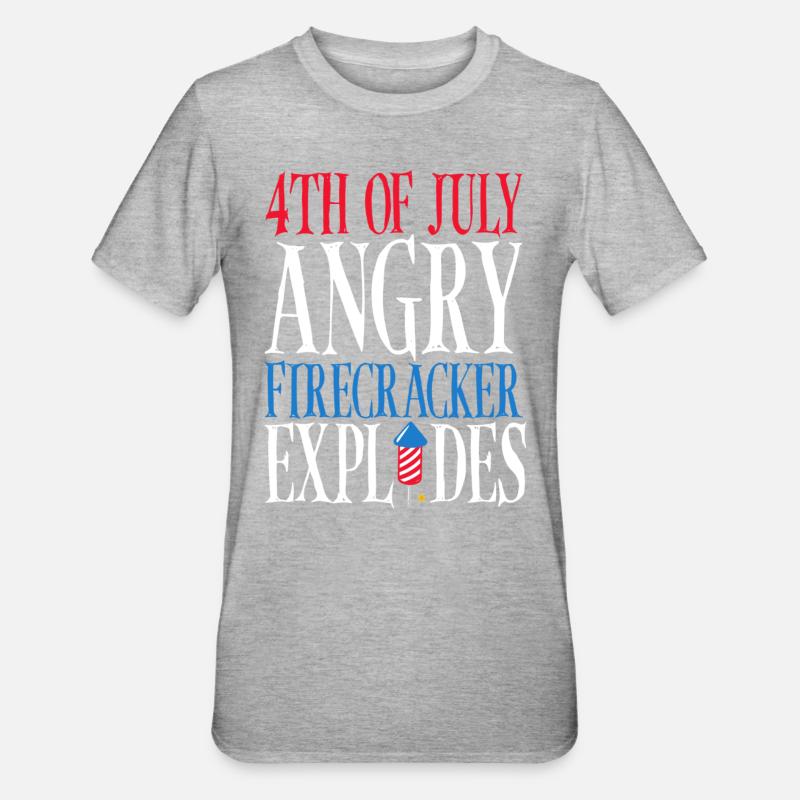 July 4 Angry firecracker explodes - Unisex Polycotton T-Shirt - heather grey