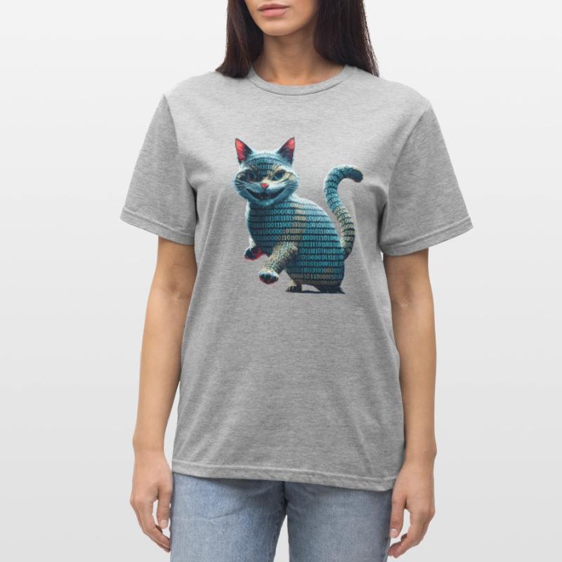 Tech cat avec code binaire pour les programmeurs et T-shirt polycoton Unisexe