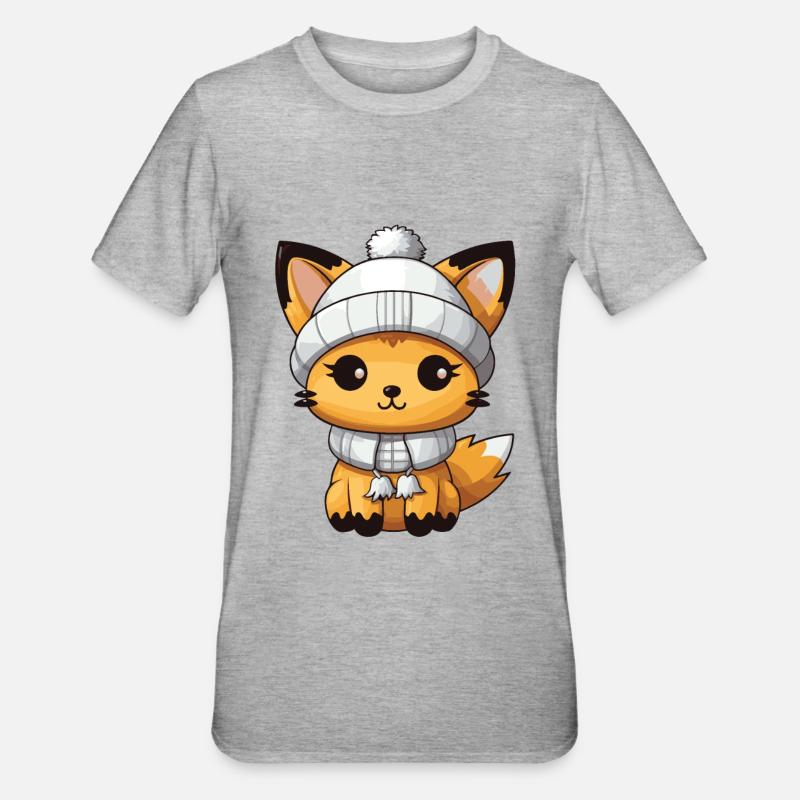 Fuchs Winter Tier Niedlich Comic - Unisex Polycotton T-Shirt - Grau meliert