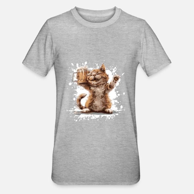 Bière de chat drôle - T-shirt polycoton Unisexe - gris chiné