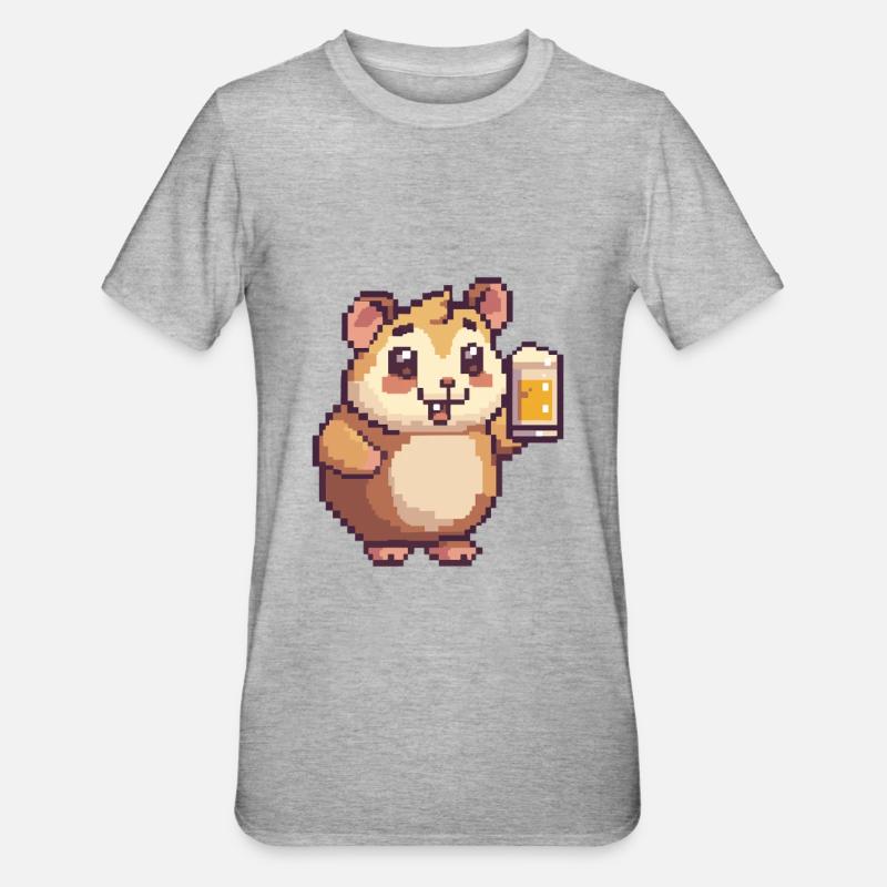 Hamster Pixel Bier - Unisex Polycotton T-Shirt - Grau meliert