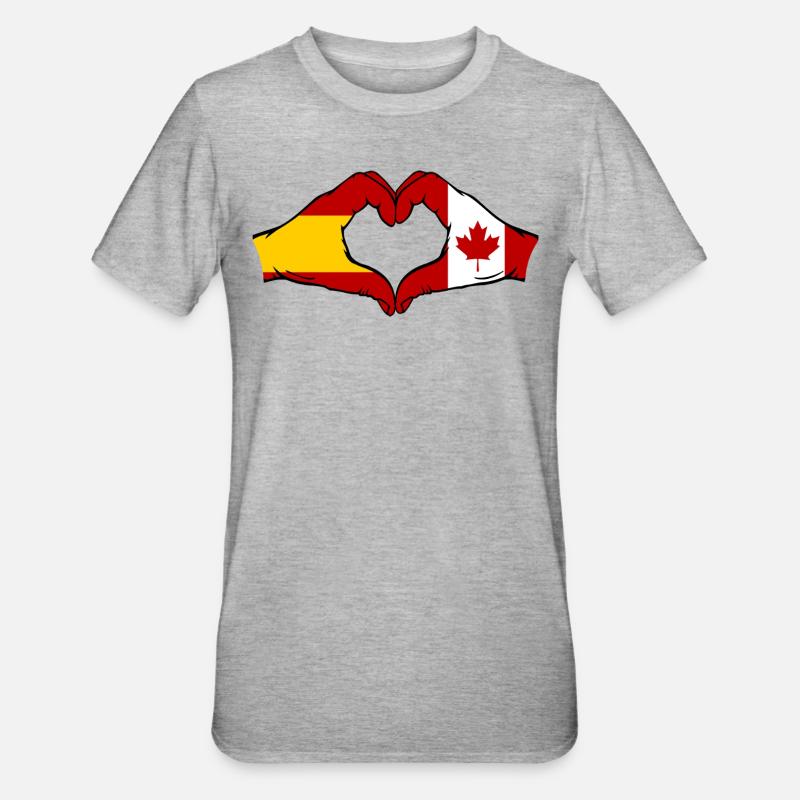 Espagne Canada Drapeau Mains Coeur - T-shirt polycoton Unisexe - gris chiné