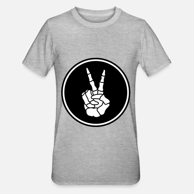 Hand frieden skelett - Unisex Polycotton T-Shirt - Grau meliert