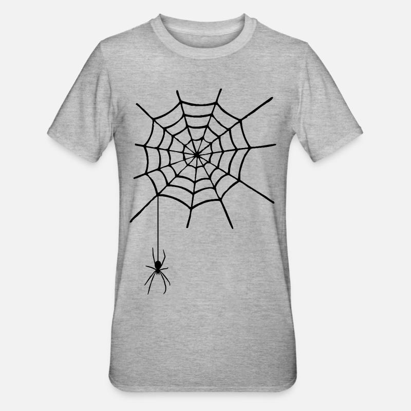 Spinnennetz mit Spinne - Unisex Polycotton T-Shirt - Grau meliert