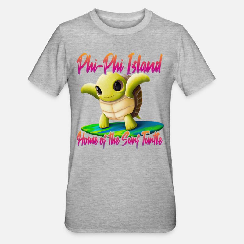 Phi Phi Islands Surf Turtle - Unisex Polycotton T-Shirt - heather grey