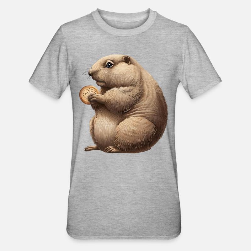 Groundhog mit Cracker - Unisex Polycotton T-Shirt - Grau meliert