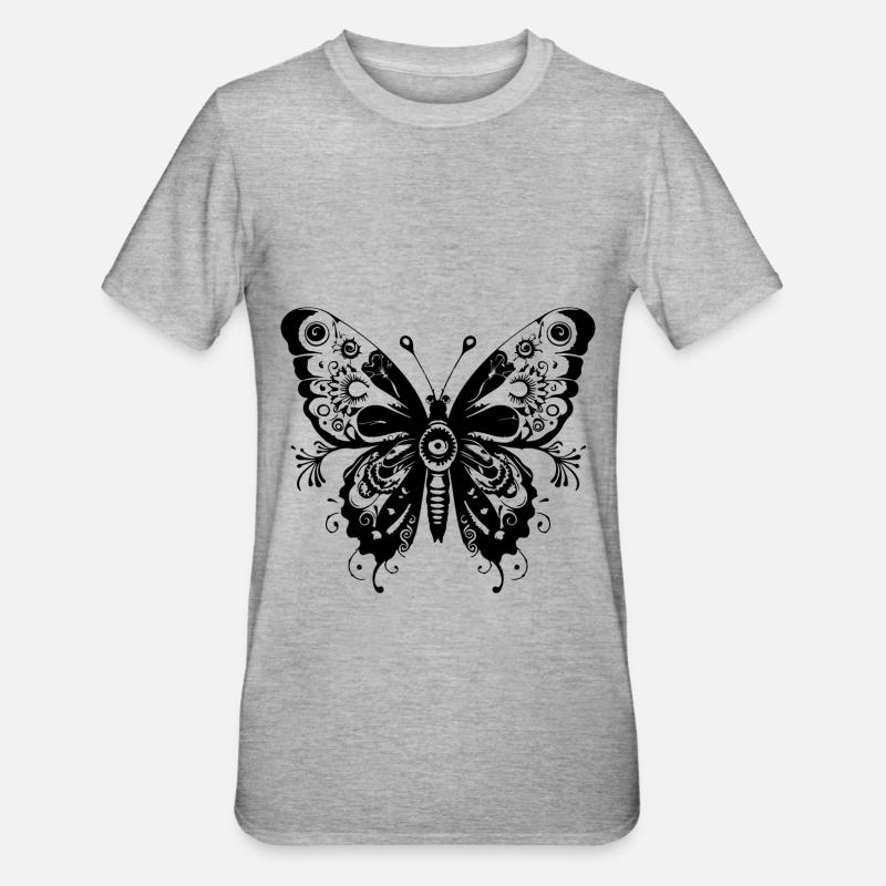 Papillon Mandala Boho - T-shirt polycoton Unisexe - gris chiné