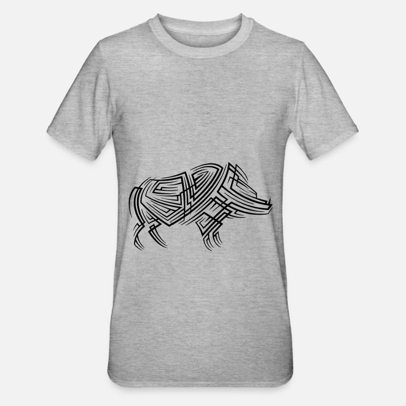 Tatuaggio tribale del cinghiale - Maglietta unisex, mix cotone e poliestere - grigio melange