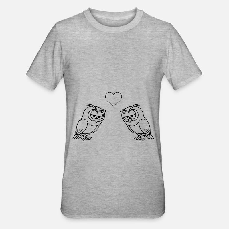Eule Comic Paar Liebe - Unisex Polycotton T-Shirt - Grau meliert