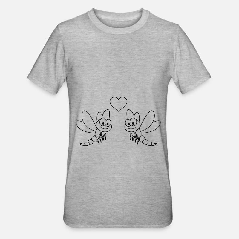 libellule comic couple amour - T-shirt polycoton Unisexe - gris chiné