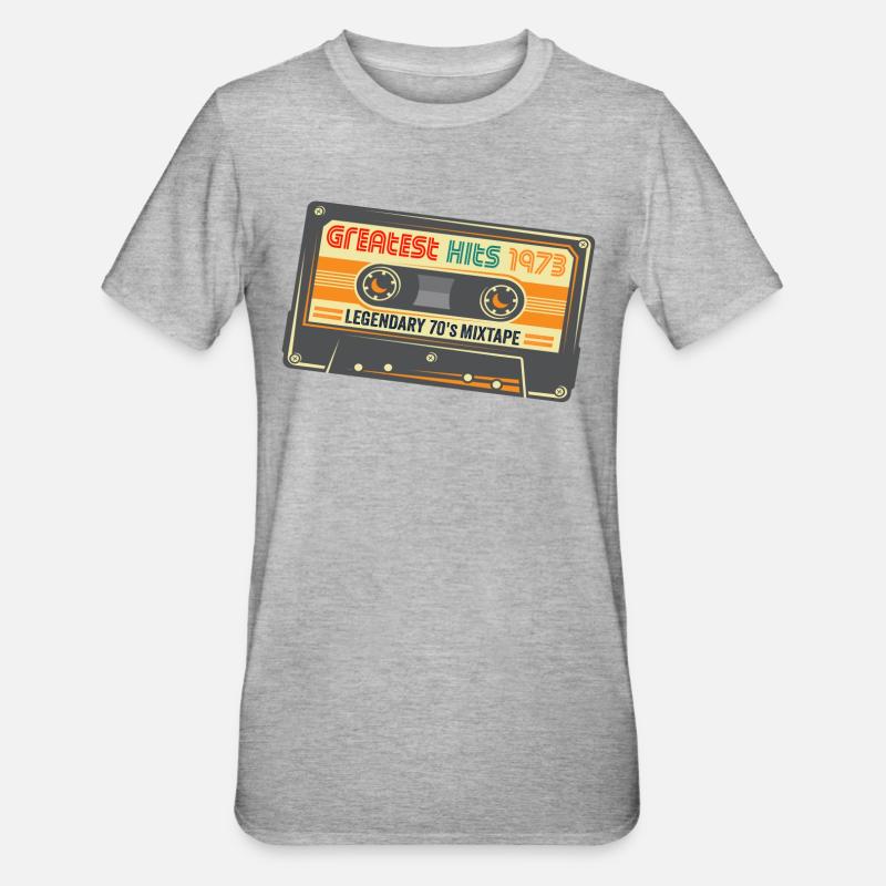 Greatest Hits 1973 Anniversaire Cassette Conception - T-shirt polycoton Unisexe - gris chiné