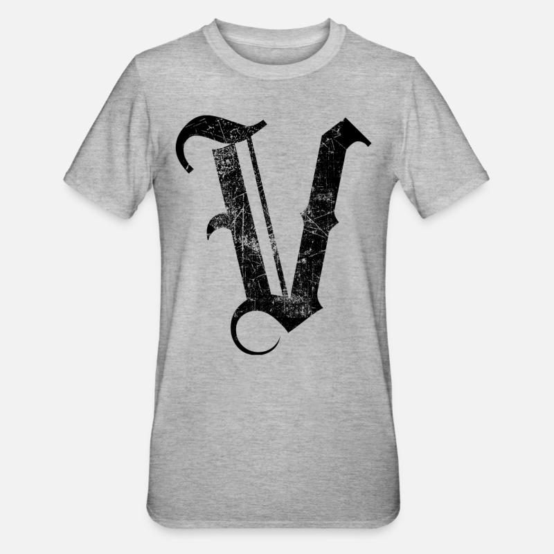 Tshirt alphabet initial V - T-shirt polycoton Unisexe - gris chiné
