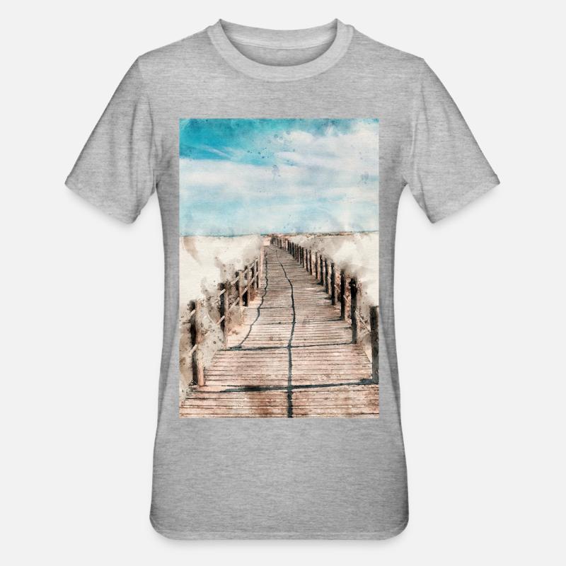 Affiche plage - T-shirt polycoton Unisexe - gris chiné