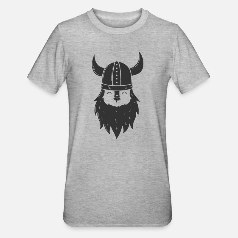 Wikinger mit Vollbart und Wikingerhelm - Unisex Polycotton T-Shirt - Grau meliert