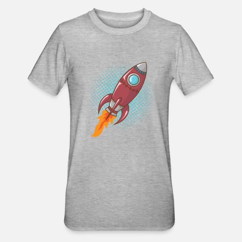 Comic Rocket Spaceship Spacecraft Missile - T-shirt polycoton Unisexe - gris chiné