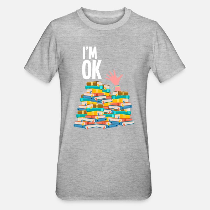 Bücher - Unisex Polycotton T-Shirt - Grau meliert