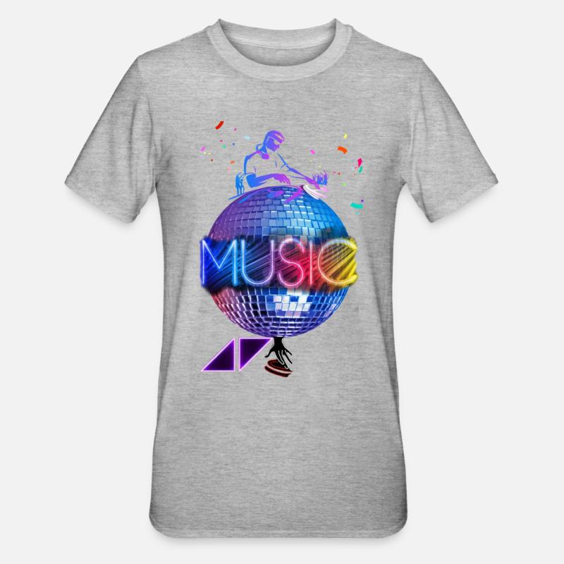Musique DJ, musique, disco, leds. - T-shirt polycoton Unisexe - gris chiné