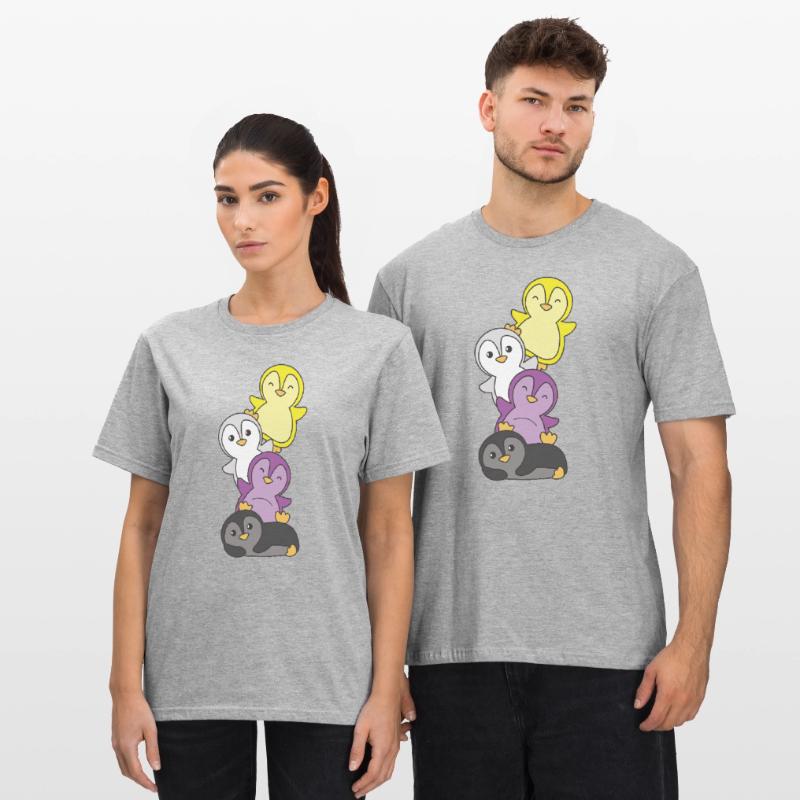 Nonbinary Flag Pride LGBTQ Mignon Penguin Stack T-shirt polycoton Unisexe
