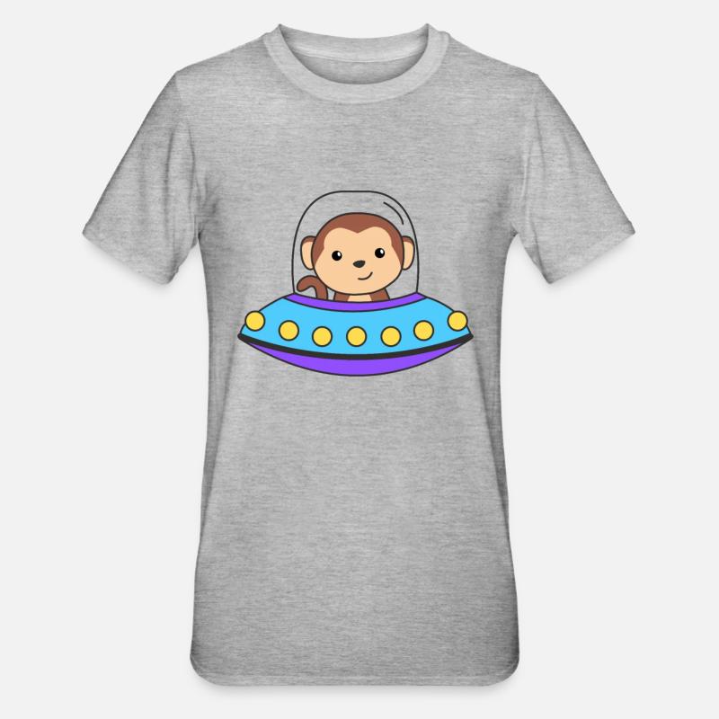 Singe UFO Univers Spatial - T-shirt polycoton Unisexe - gris chiné