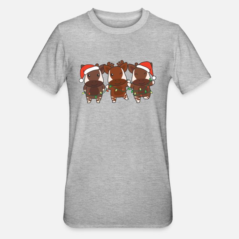 Okapi Noël Hiver Animaux Okapi - T-shirt polycoton Unisexe - gris chiné