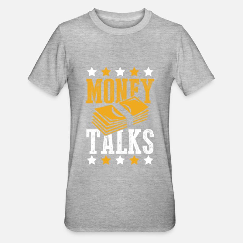 geld spricht talks - Unisex Polycotton T-Shirt - Grau meliert