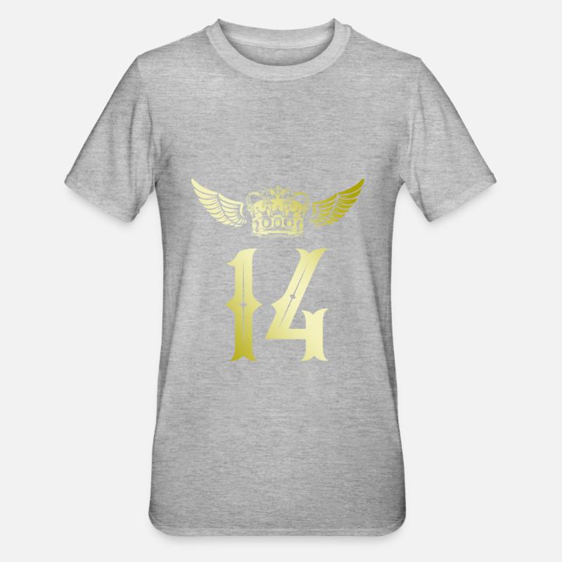 14 Couronne de numéros - T-shirt polycoton Unisexe - gris chiné