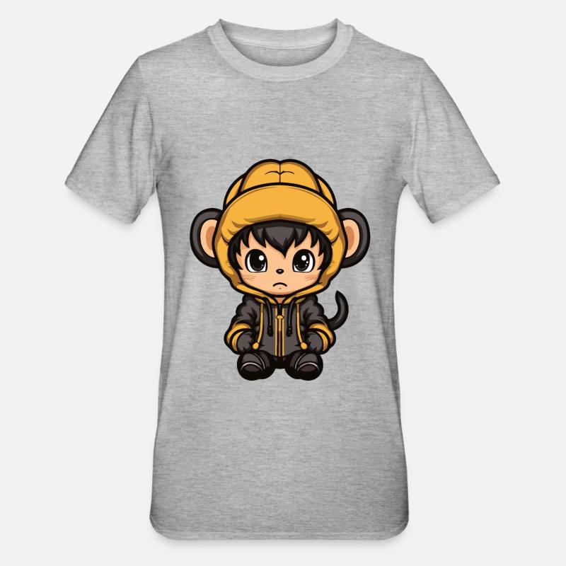 Affe Winter Comic Niedlich - Unisex Polycotton T-Shirt - Grau meliert