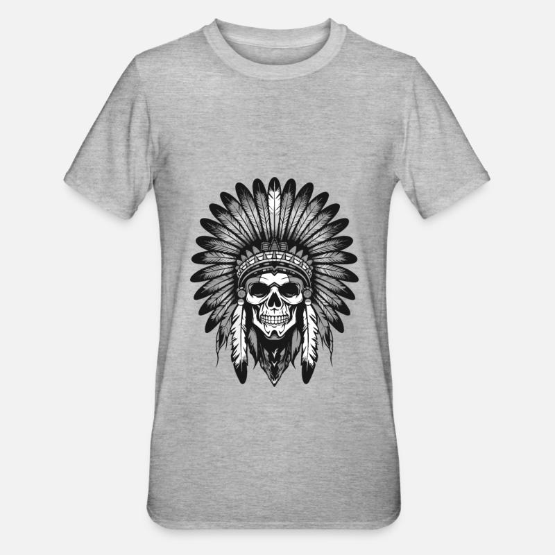 Chef du crâne indien Apache - T-shirt polycoton Unisexe - gris chiné
