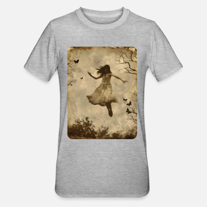 Das schwebende Mädchen - Unisex Polycotton T-Shirt - Grau meliert