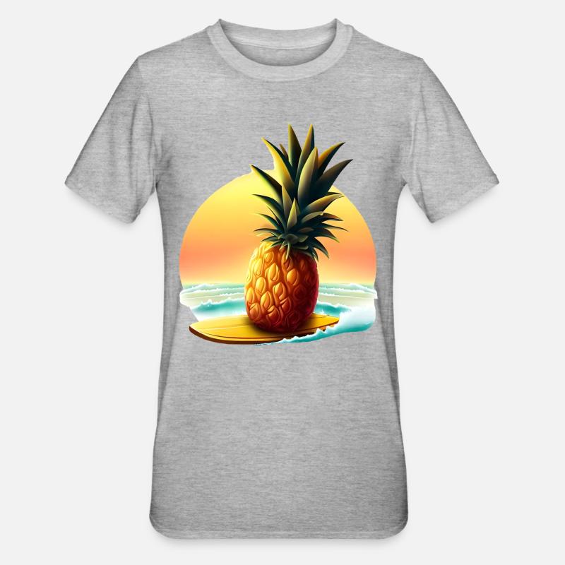Pineapple surfer in sunset - Unisex Polycotton T-Shirt - heather grey