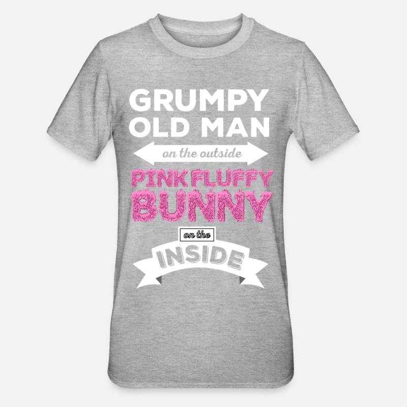 Grumpy Pink Fluffy Bunny - Unisex Polycotton T-Shirt - heather grey