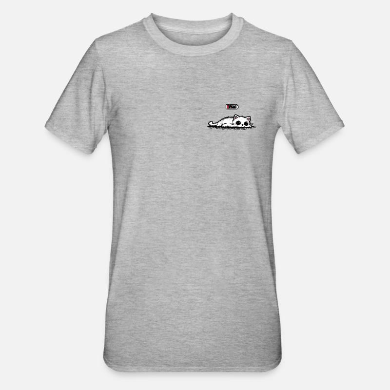 Battery low – Süße Katze Minimal Statement - Unisex Polycotton T-Shirt - Grau meliert