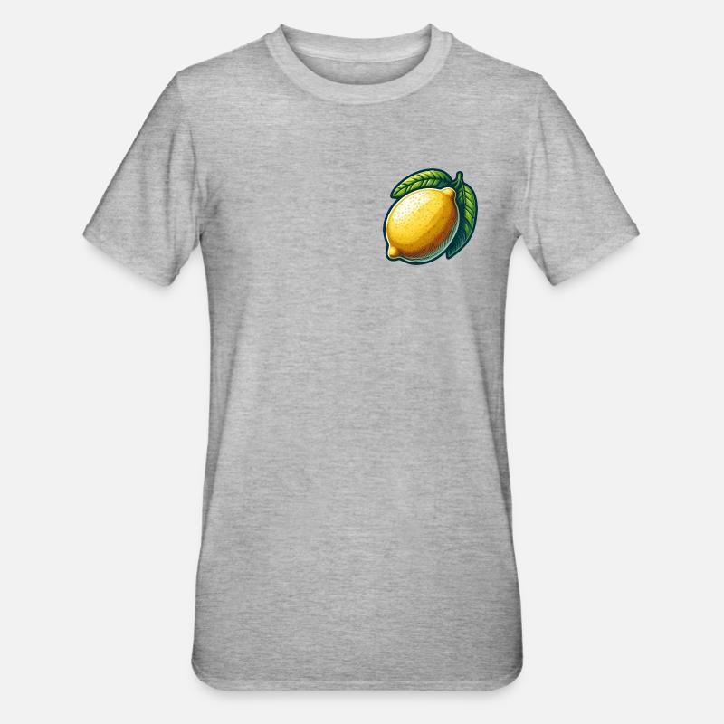 Citron éclatant avec feuilles graphique - T-shirt polycoton Unisexe - gris chiné