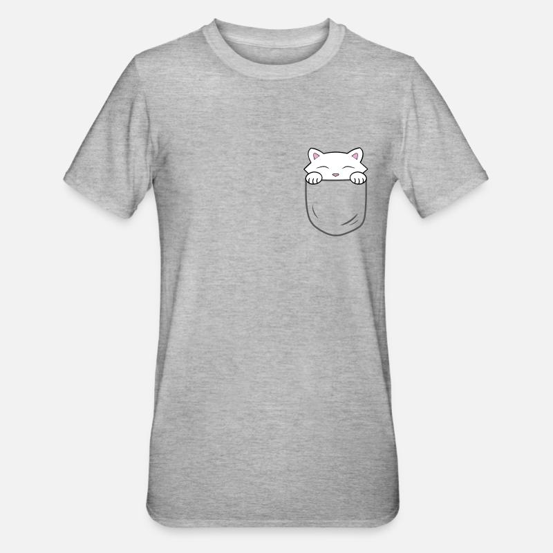 Chat mignon assis dans une poche - T-shirt polycoton Unisexe - gris chiné