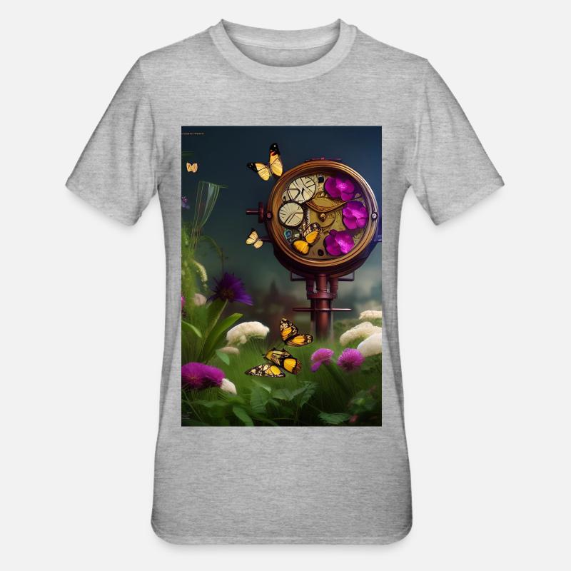 Fleurs et papillon - T-shirt polycoton Unisexe - gris chiné