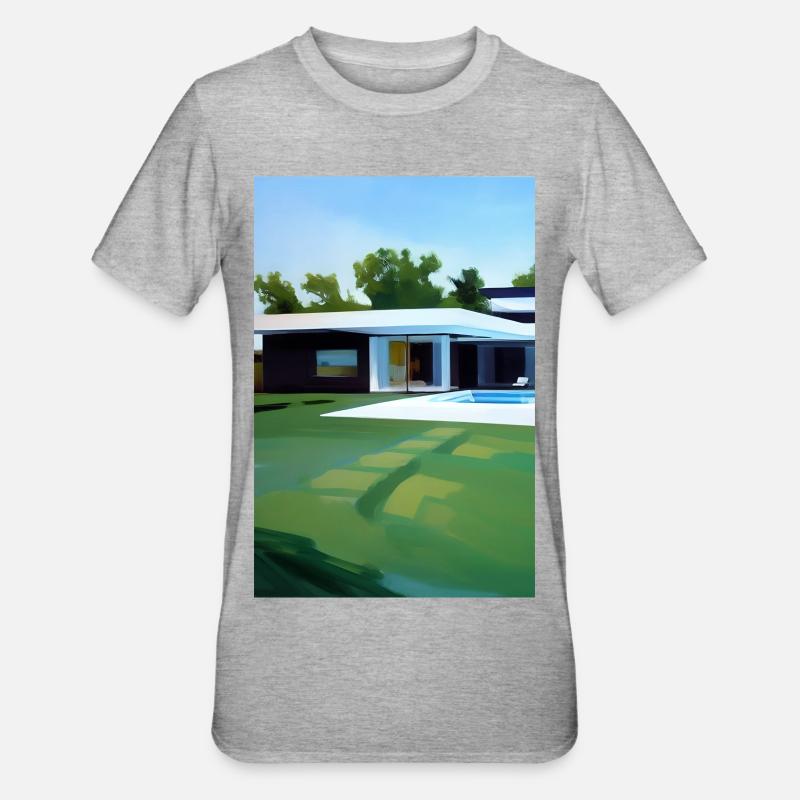 Weiße Villa mit Pool - Unisex Polycotton T-Shirt - Grau meliert