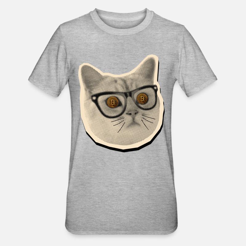 Comic Cat with Bitcoin Glasses - Unisex Polycotton T-Shirt - heather grey