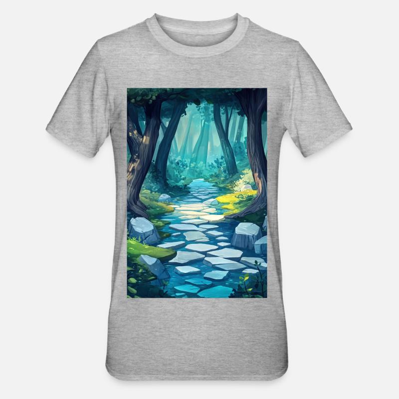 Illustration einer Waldlandschaft - Unisex Polycotton T-Shirt - Grau meliert
