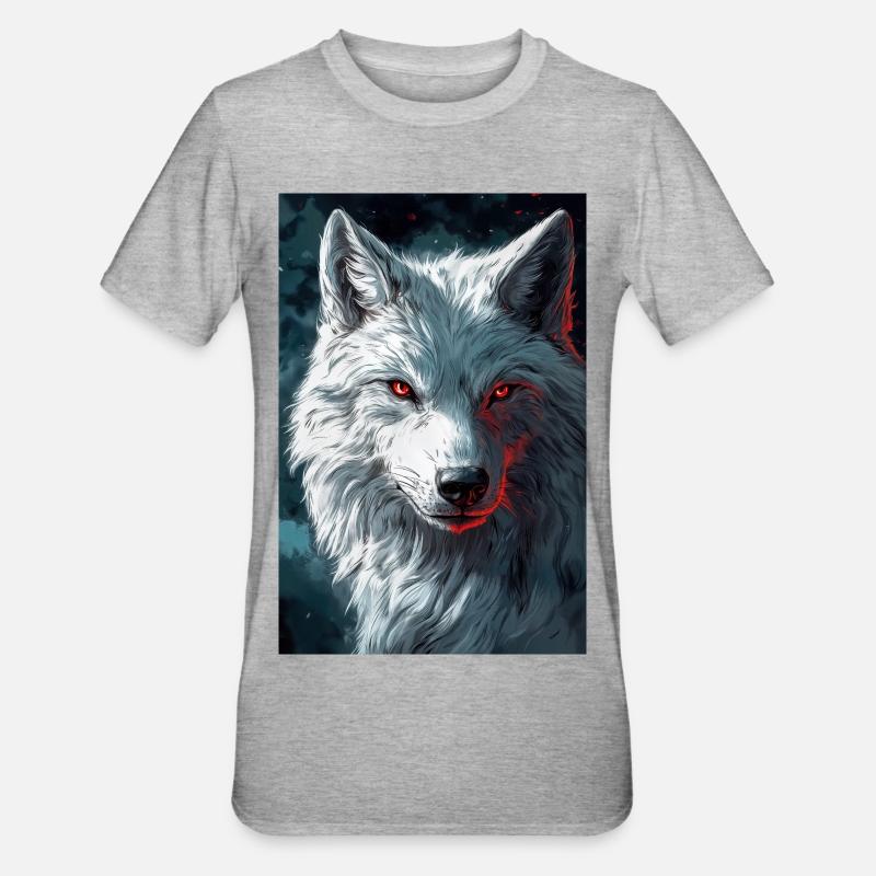 Illustration eines Wolfes - Unisex Polycotton T-Shirt - Grau meliert