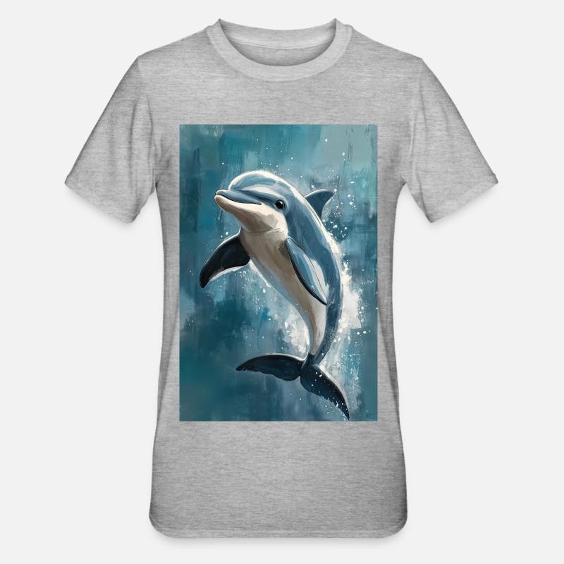 Illustration eines Delfins - Unisex Polycotton T-Shirt - Grau meliert