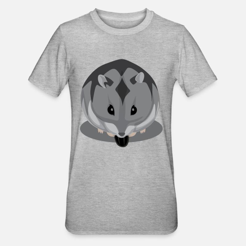 Hamster noir et gris mangeant - T-shirt polycoton Unisexe - gris chiné