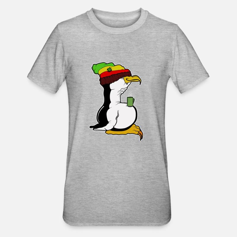 Tux Linux Pingouin Pingouin pause café maniaque Rasta - T-shirt polycoton Unisexe - gris chiné