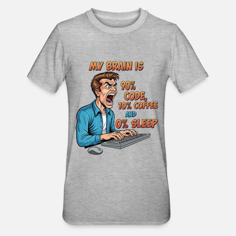 0% Sleep: Code & Coffee Power! - Unisex Polycotton T-Shirt - heather grey